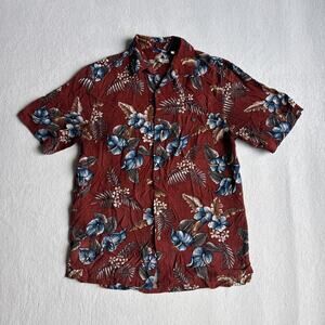 Batik Bay Mens Small Hawaiian Shirt Red Floral Tropical Short Sleeve Summer